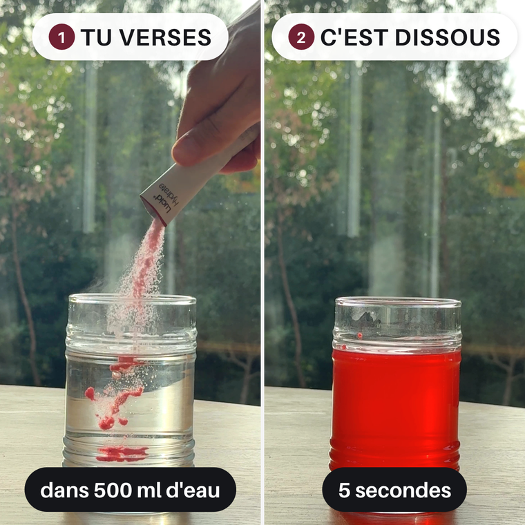 Tu verses le sachet dans l'eau, c'est dissous en 5 secondes